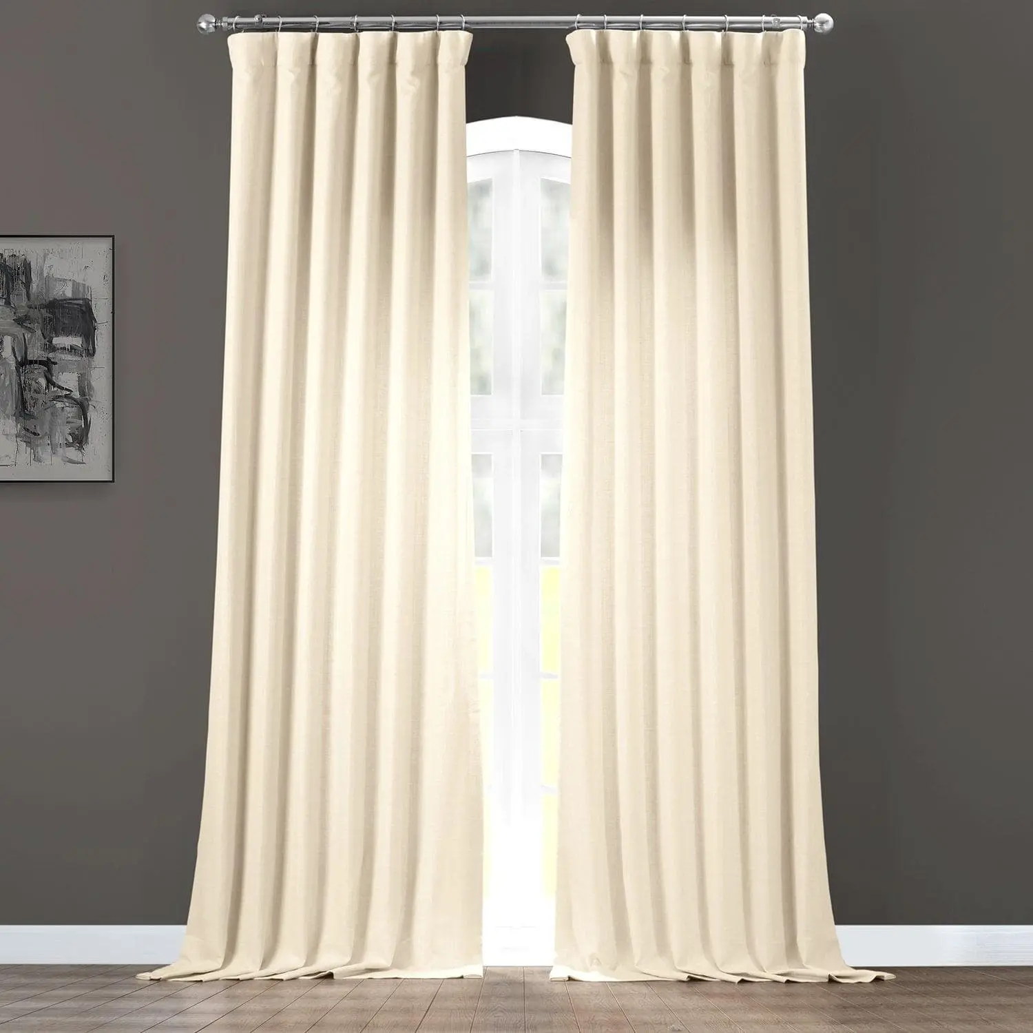 Parchment Cream Italian Faux Linen Room Darkening Curtain