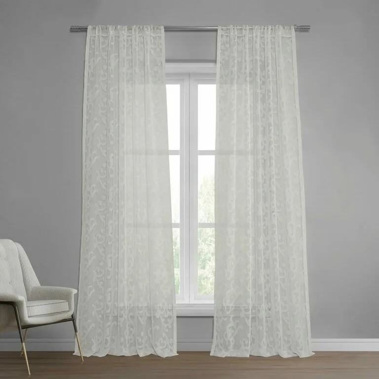 Paris Scroll Floral Patterned Faux Linen Sheer Curtain