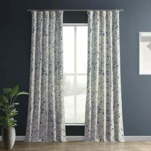 Pebbles Blue Abstract Textured Printed Cotton Curtain