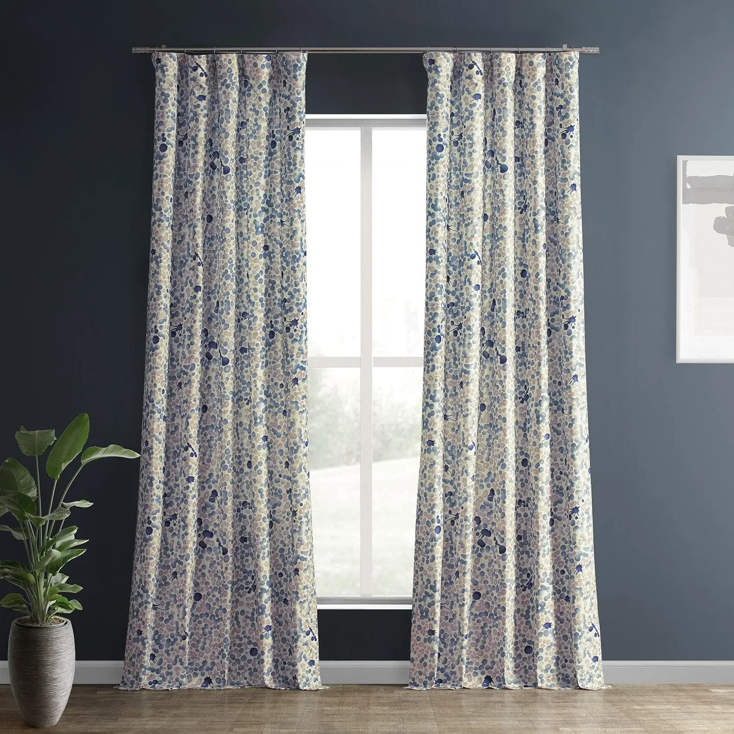 Pebbles Blue Abstract Textured Printed Cotton Curtain