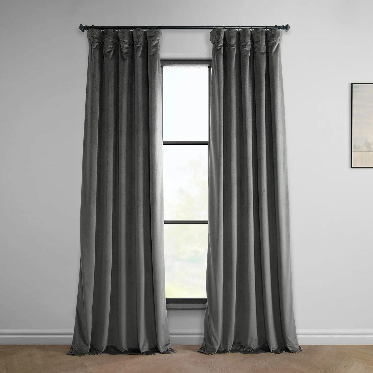 Pepper Grey Heritage Plush Velvet Room Darkening Curtain