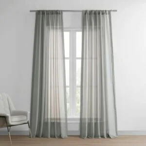 Peyote Silver Faux Linen Sheer Curtain Pair (2 Panels)