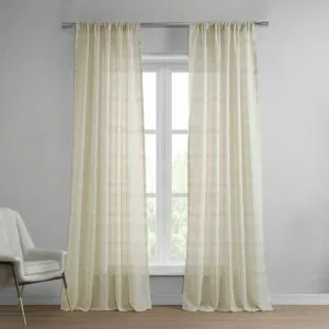 Polaris Tan Geometric Patterned Faux Linen Sheer Curtain