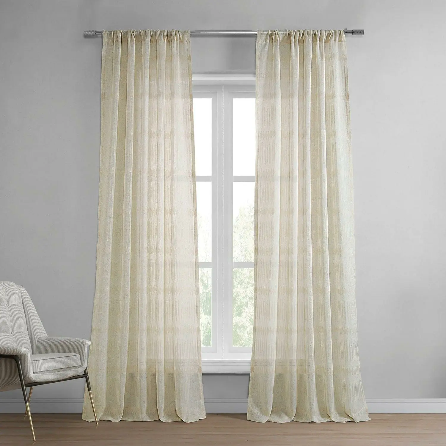 Polaris Tan Geometric Patterned Faux Linen Sheer Curtain