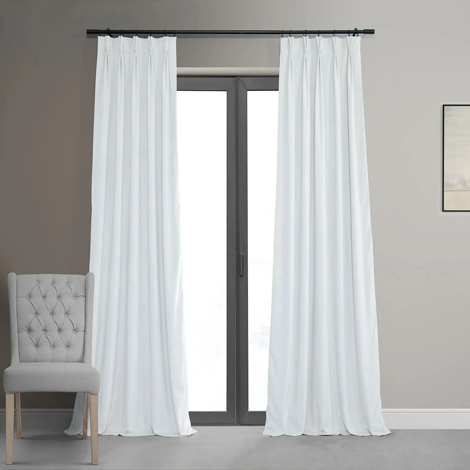 Primary White French Pleat Signature Velvet Blackout Curtain