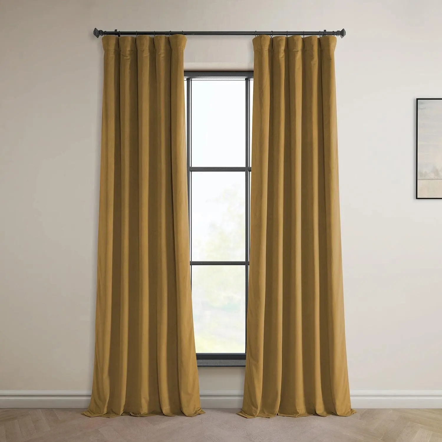 Retro Gold Heritage Plush Velvet Room Darkening Curtain
