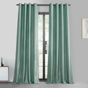 Robin's Egg Grommet Faux Silk Taffeta Blackout Curtain