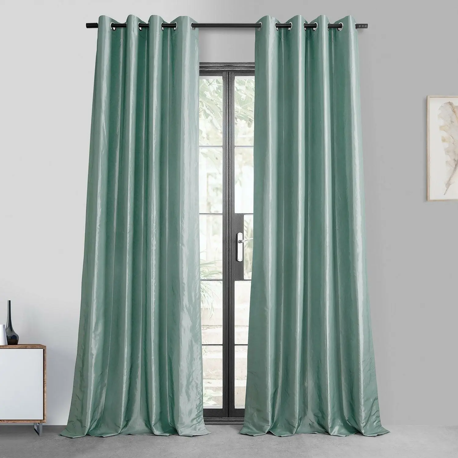 Robin's Egg Grommet Faux Silk Taffeta Blackout Curtain