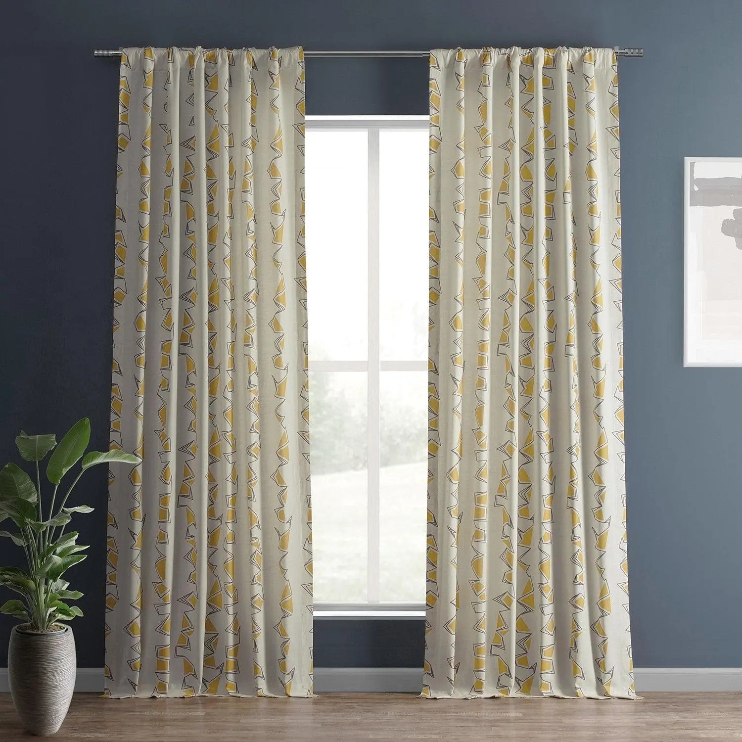 Rock & Roll Marigold Abstract Textured Printed Cotton Curtain