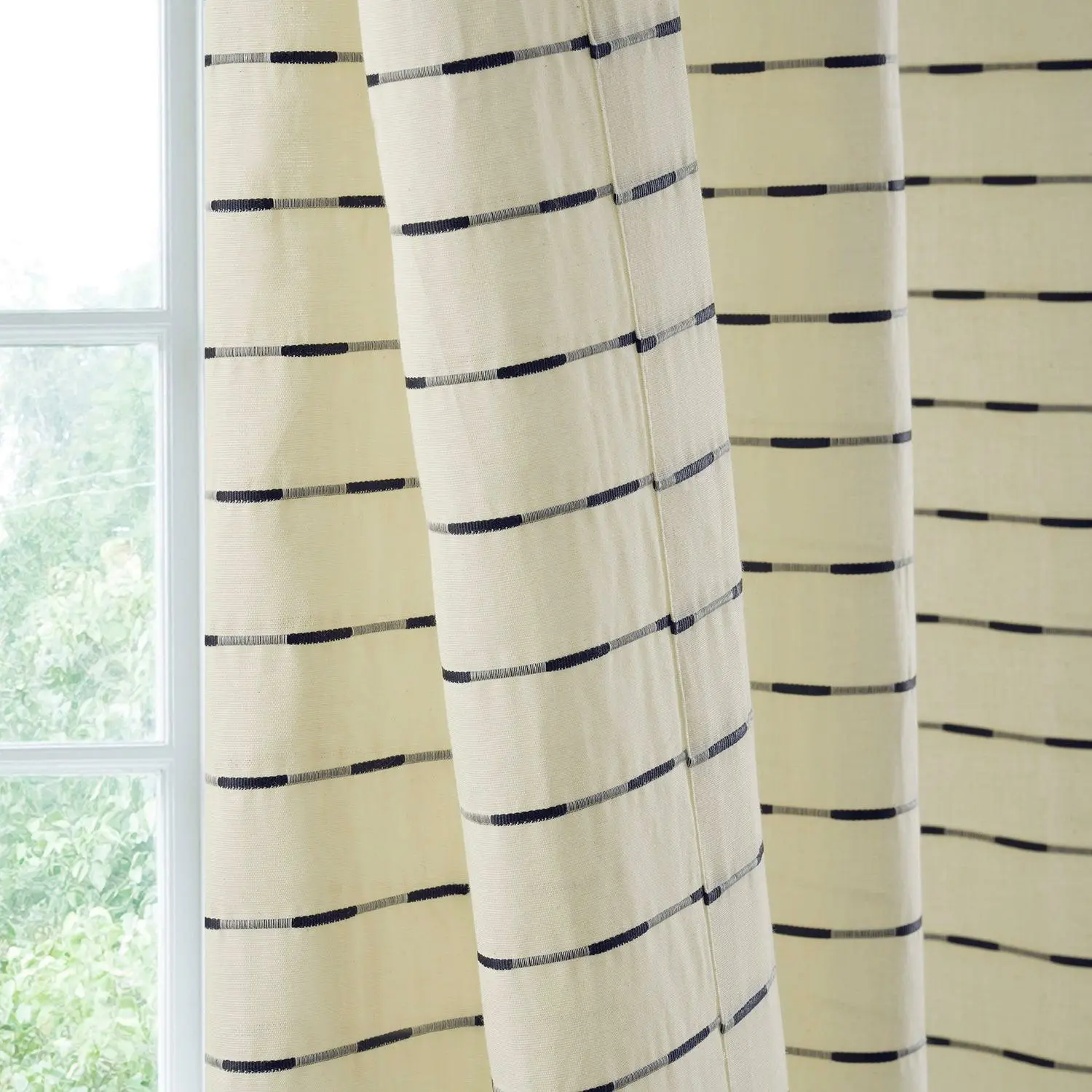 Sailors Striped Blue Linear Cotton Light Filtering Curtain Pair (2 Panels)