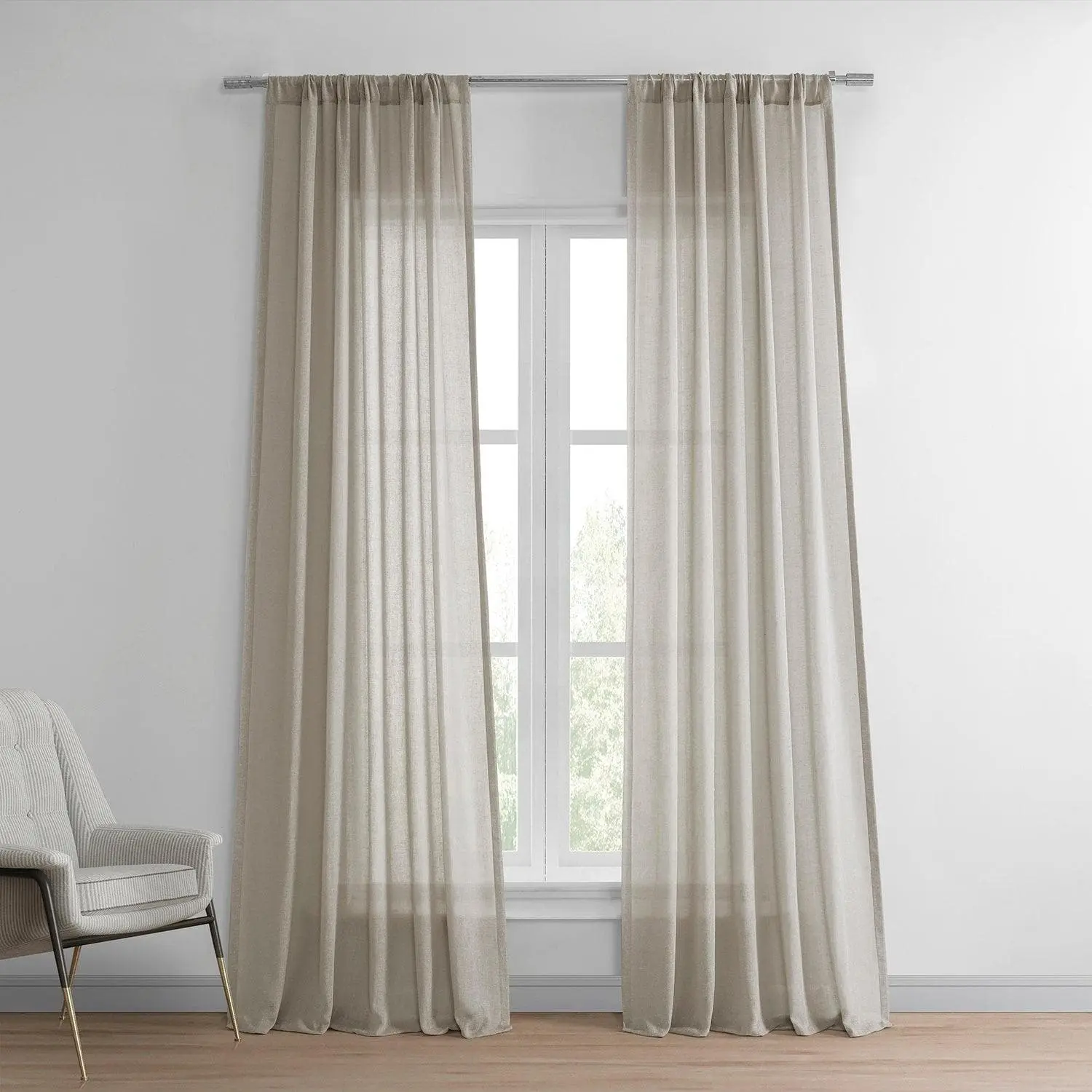 Sand Tan Faux Linen Sheer Curtain Pair (2 Panels)