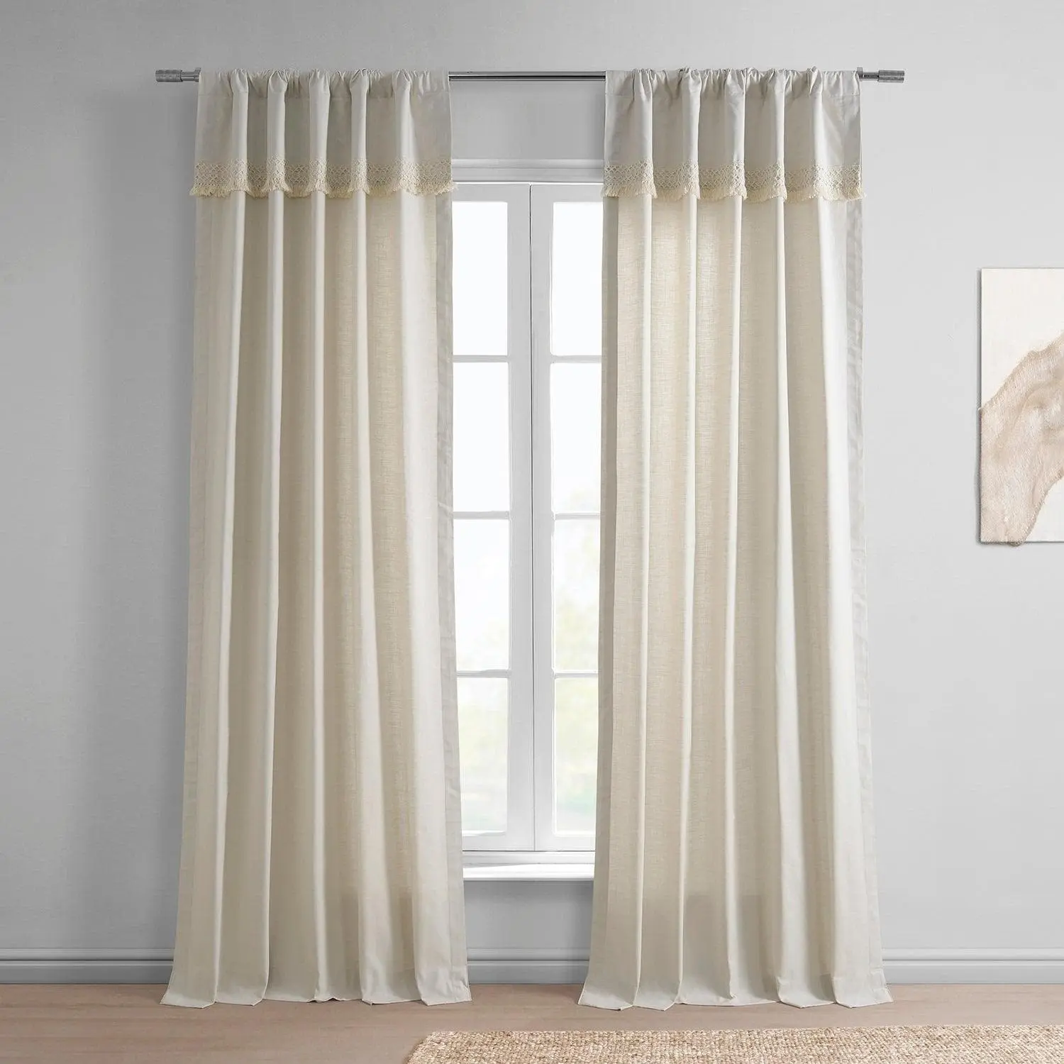 Sayville Bordered Modern Hampton Textured Cotton Curtain