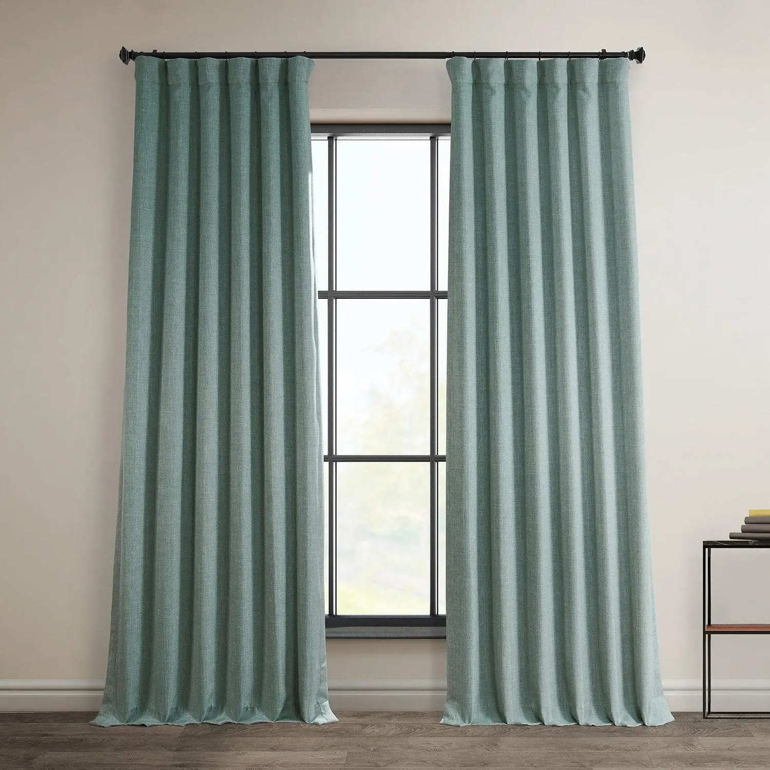 Sea Thistle Textured Faux Linen Room Darkening Curtain