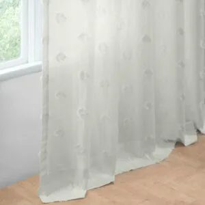 Serene White Geometric Cotton Craft Sheer Curtain Pair (2 Panels)