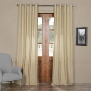 Shaker Beige Grommet Solid Cotton Curtain