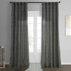 Sharkskin Black Solid Striped Printed Cotton Room Darkening Curtain