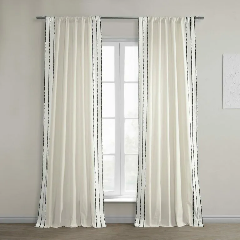 Sharkskin Black Striped Bordered Cotton Curtain