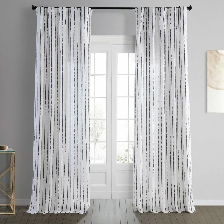 Sharkskin Blue Striped Printed Cotton Room Darkening Curtain