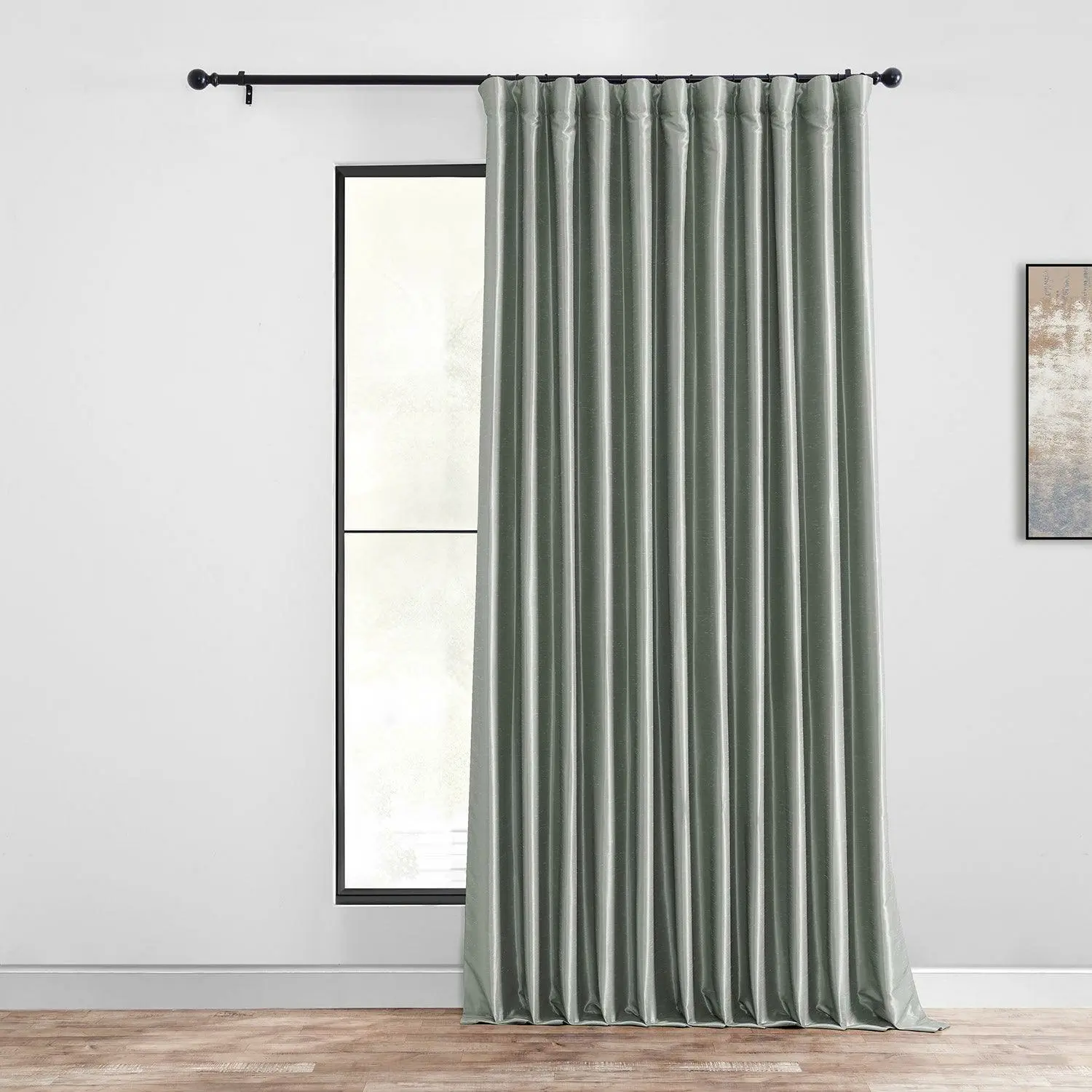 Silver Extra Wide Vintage Textured Faux Dupioni Silk Blackout Curtain