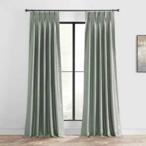 Silver French Pleat Vintage Textured Faux Dupioni Silk Blackout Curtain