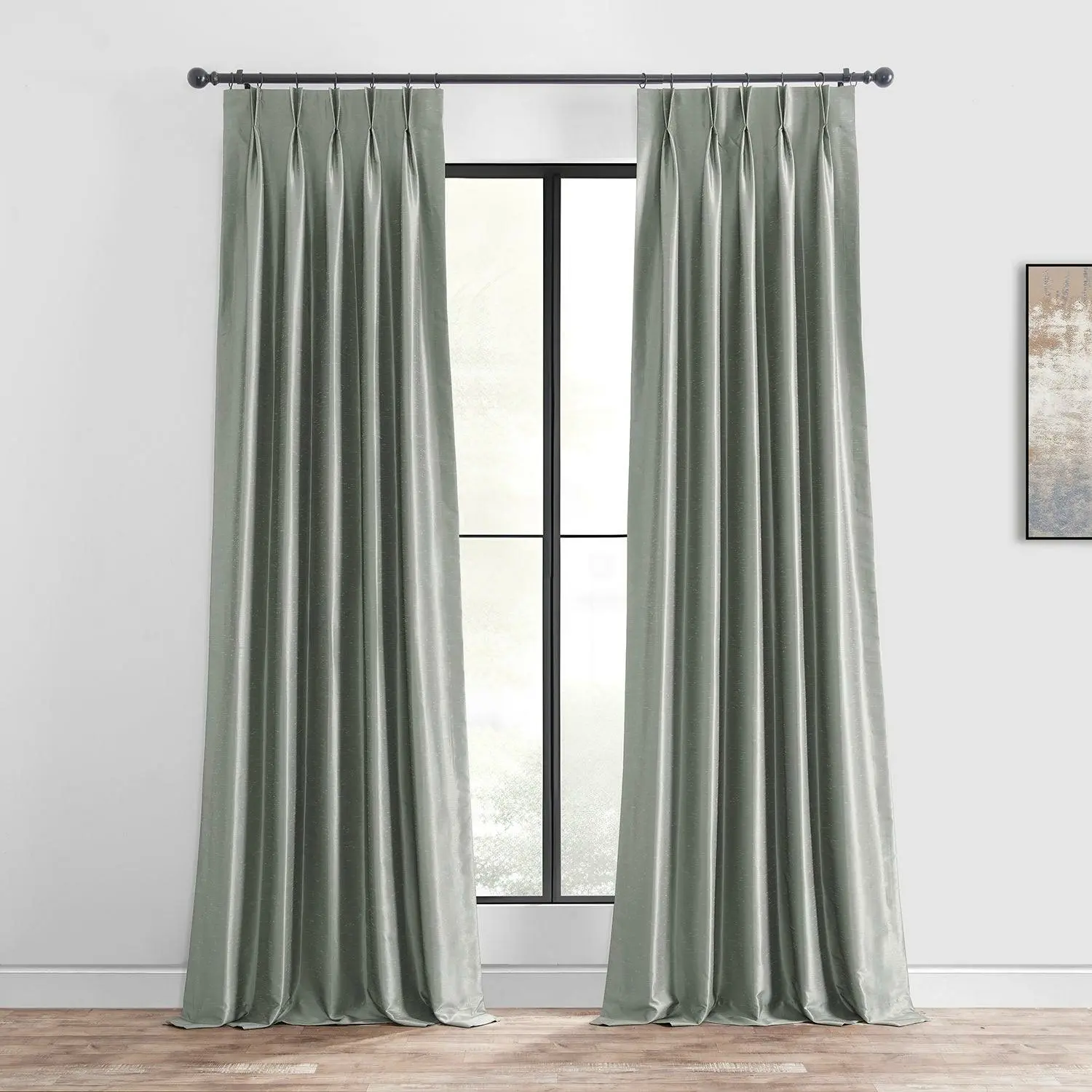 Silver French Pleat Vintage Textured Faux Dupioni Silk Blackout Curtain