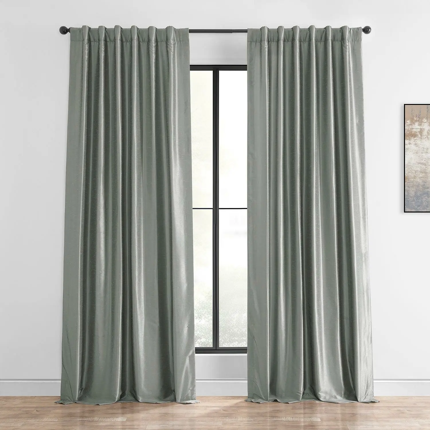Silver Vintage Textured Faux Dupioni Silk Curtain