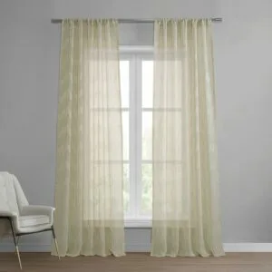 Sirius Beige Striped Patterned Faux Linen Sheer Curtain