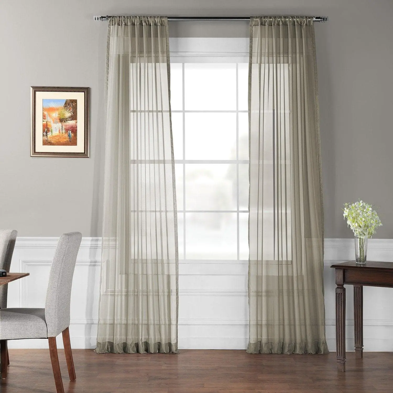 Solid Museum Grey Polyester Sheer Curtain Pair (2 Panels)