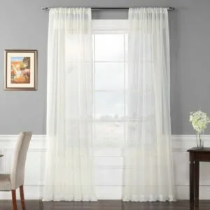 Solid Off White Polyester Sheer Curtain Pair (2 Panels)