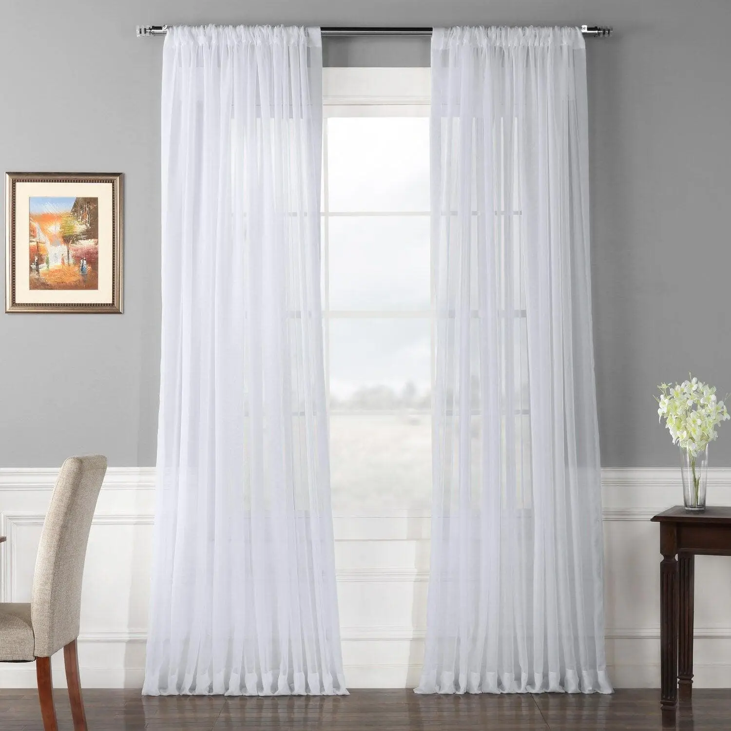 Solid White Extra Wide Polyester Sheer Curtain