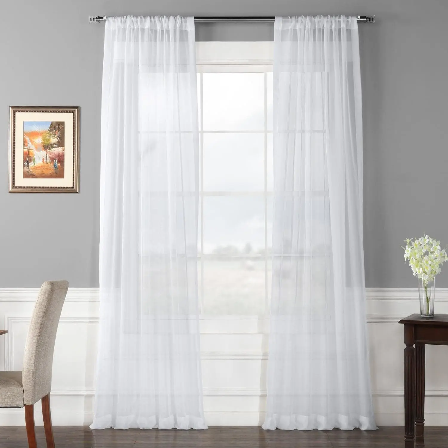 Solid White Polyester Sheer Curtain Pair (2 Panels)