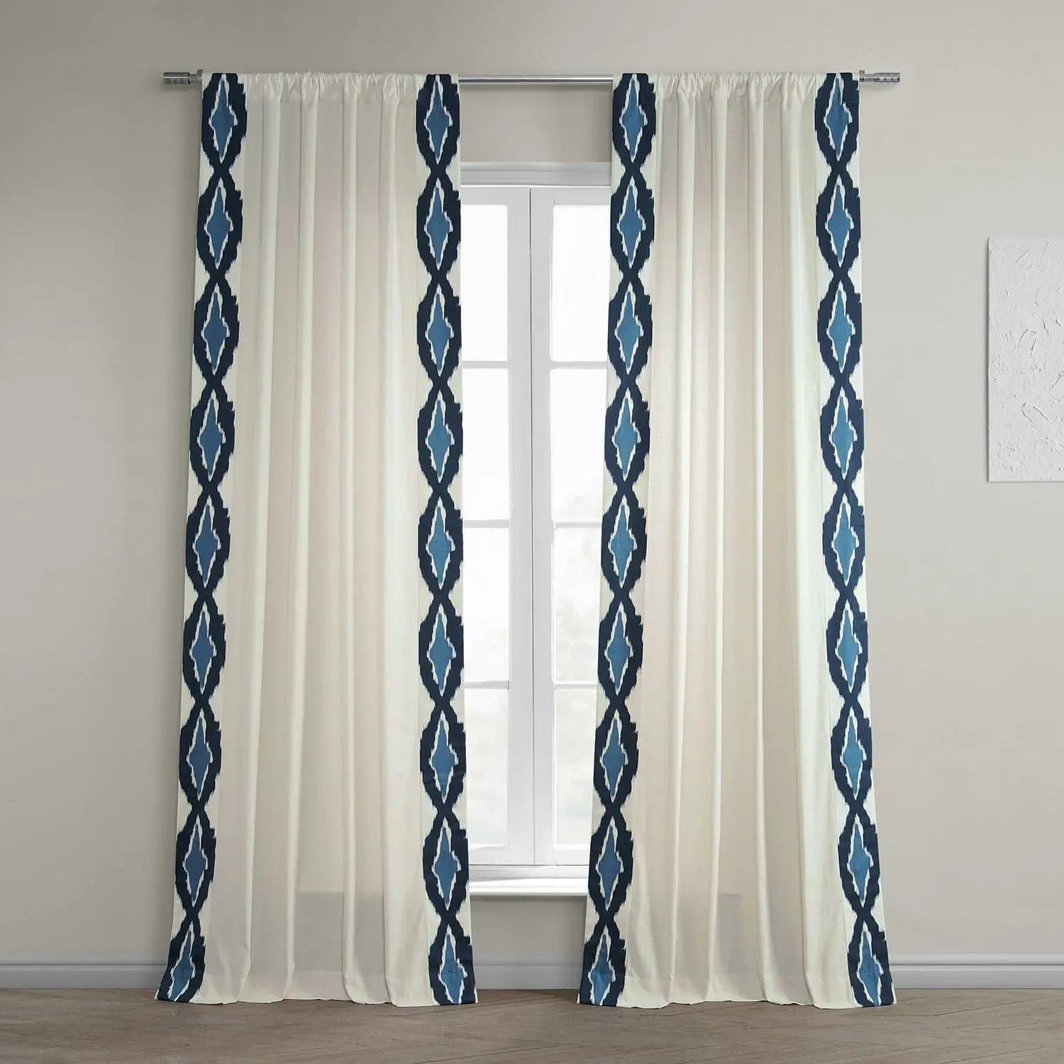 Sorong Royal Blue Bordered Cotton Curtain