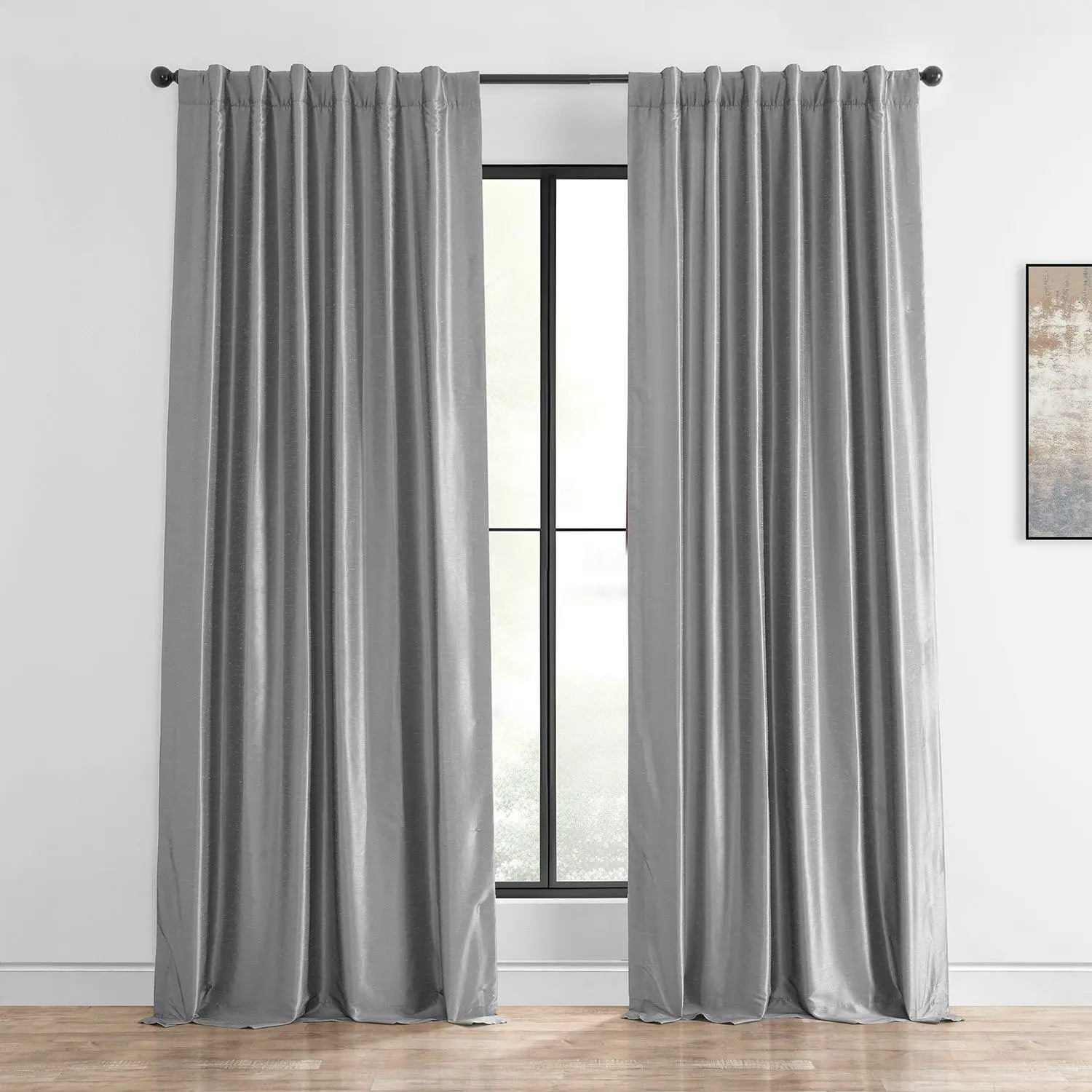 Storm Grey Vintage Textured Faux Dupioni Silk Curtain