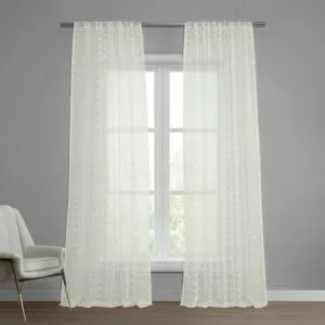 Strasbourg Dot Cream Geometric Patterned Faux Linen Sheer Curtain