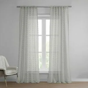 Strasbourg Dot Grey Geometric Patterned Faux Linen Sheer Curtain