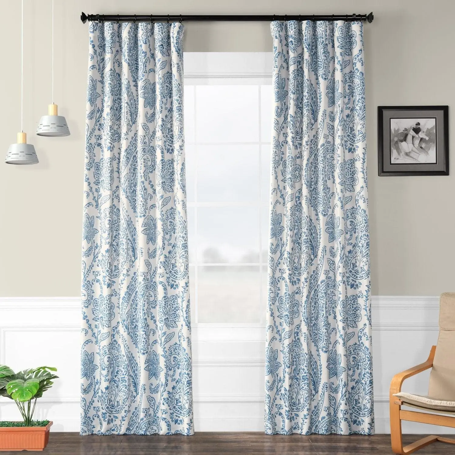 Tea Time China Blue Floral Room Darkening Curtain