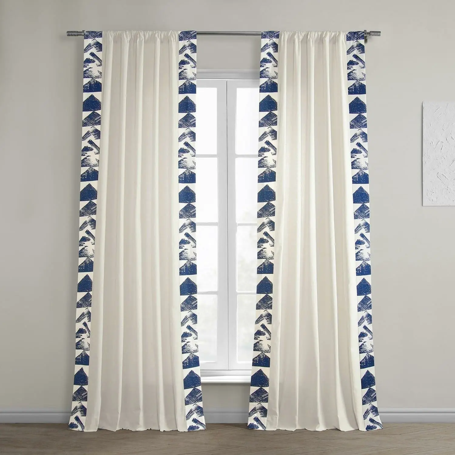 Triad Blue Bordered Cotton Curtain