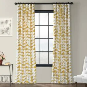 Triad Gold Geometric Printed Cotton Room Darkening Curtain