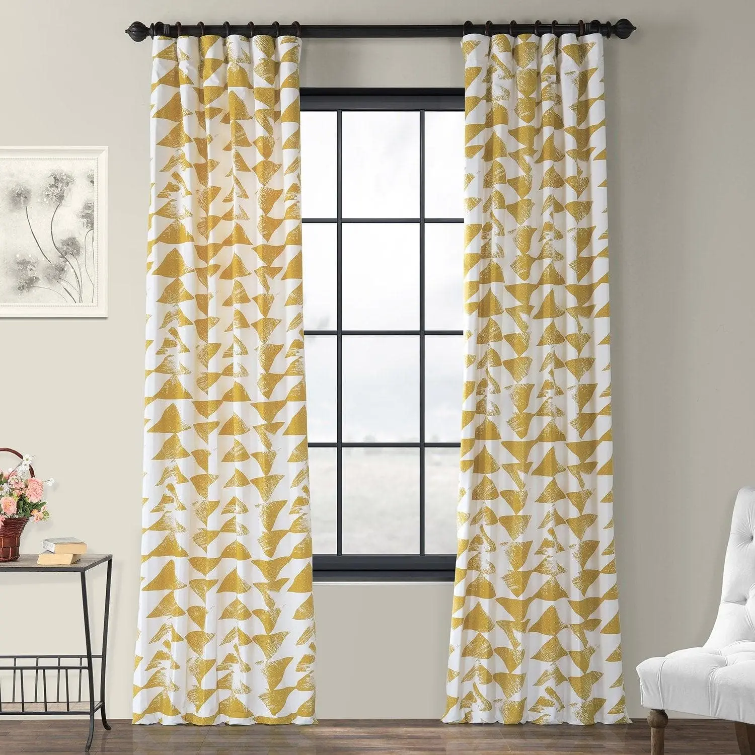 Triad Gold Geometric Printed Cotton Room Darkening Curtain
