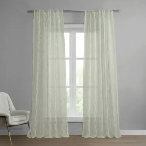 Vega White Striped Patterned Faux Linen Sheer Curtain