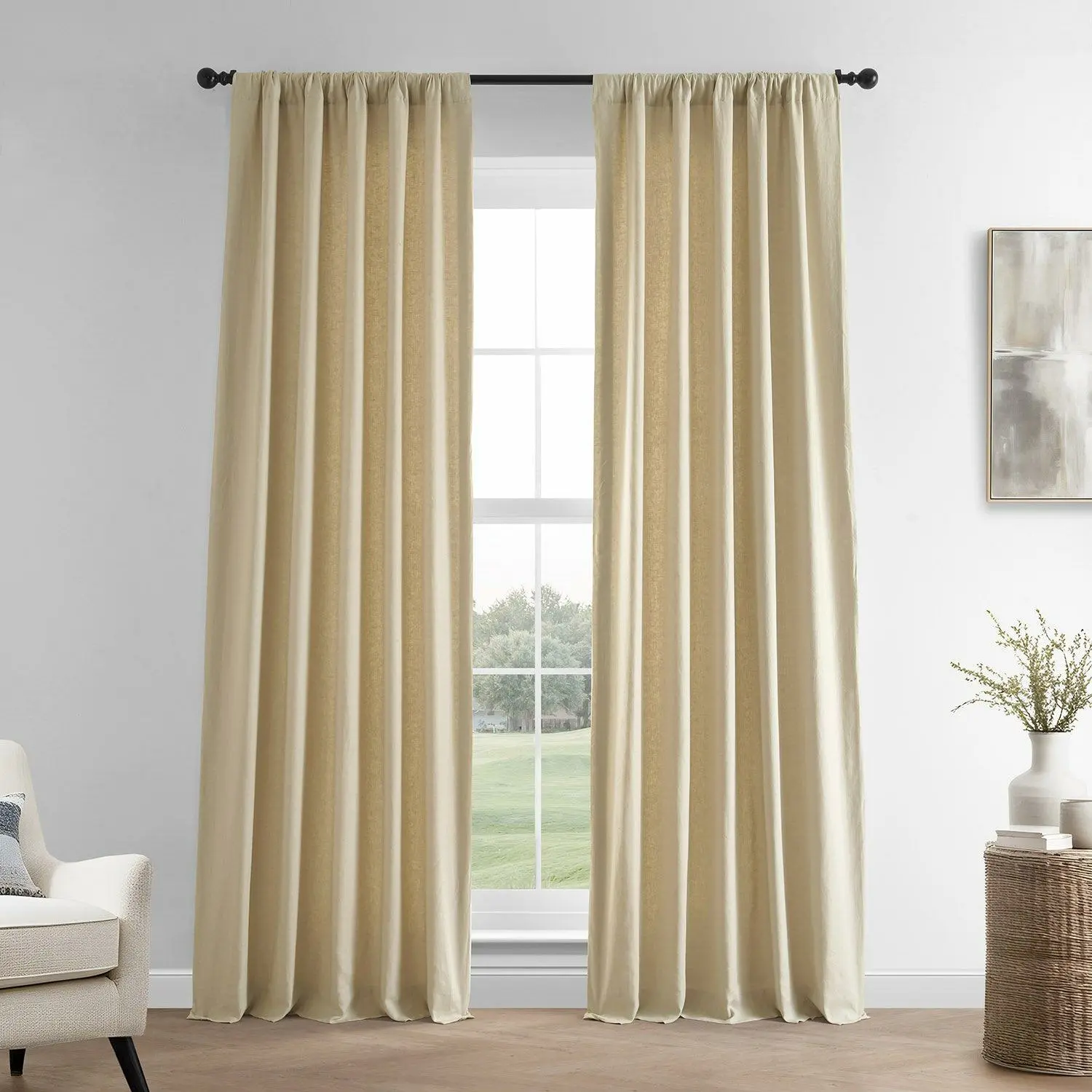 Walnut Beige French Linen Room Darkening Curtain