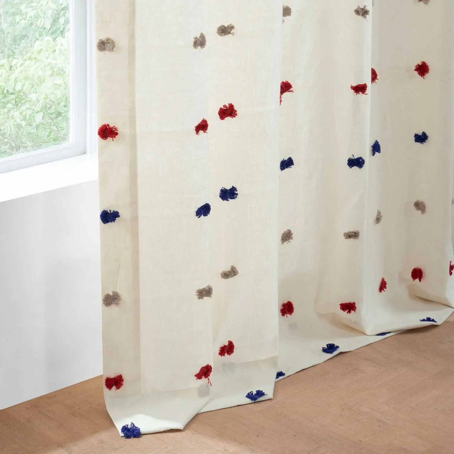 Whimsy Multi Geometric Cotton Craft Sheer Curtain Pair (2 Panels)