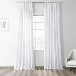 Whisper White Tie-Top Solid Cotton Curtain