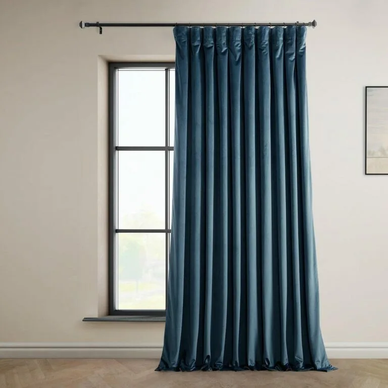 Avalon Blue Extra Wide Heritage Plush Velvet Room Darkening Curtain