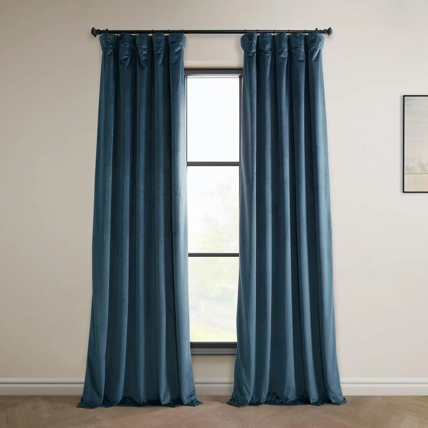 Avalon Blue Heritage Plush Velvet Room Darkening Curtain