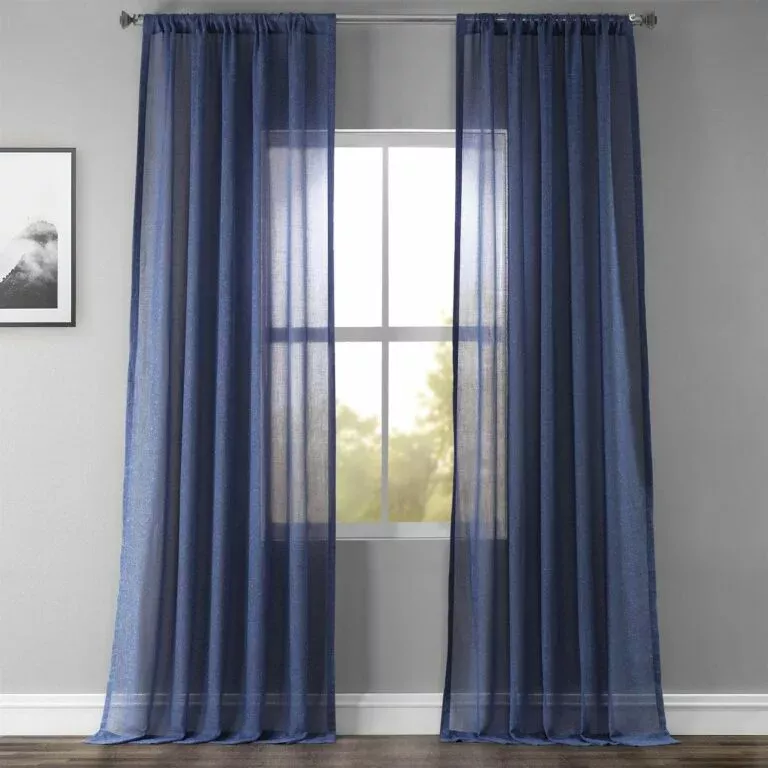 Blue Lapis Textured Faux Linen Sheer Curtain