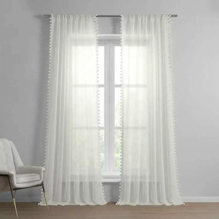 Borla Off White Patterned Faux Linen Sheer Curtain