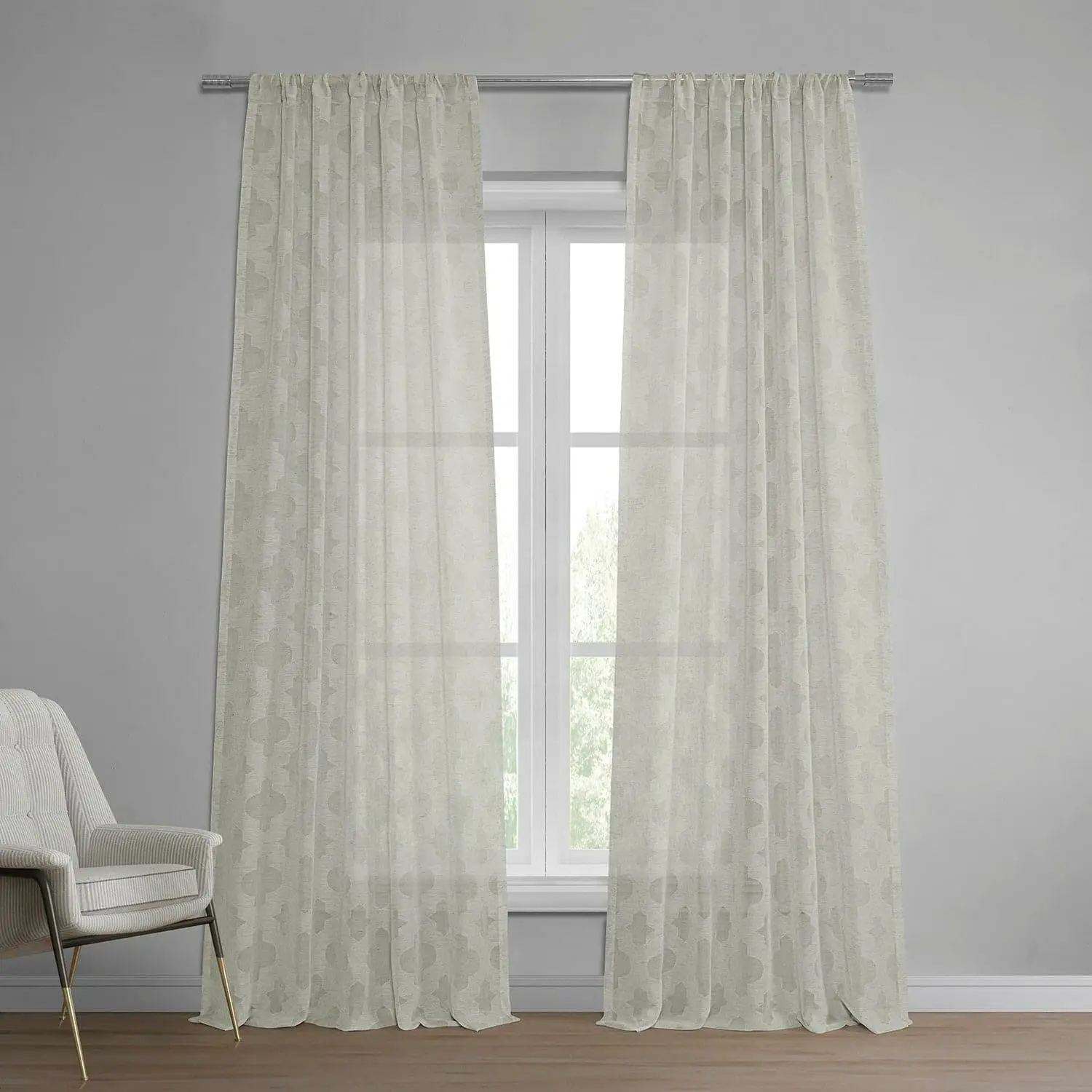 Calais Tile Cream Geometric Patterned Faux Linen Sheer Curtain