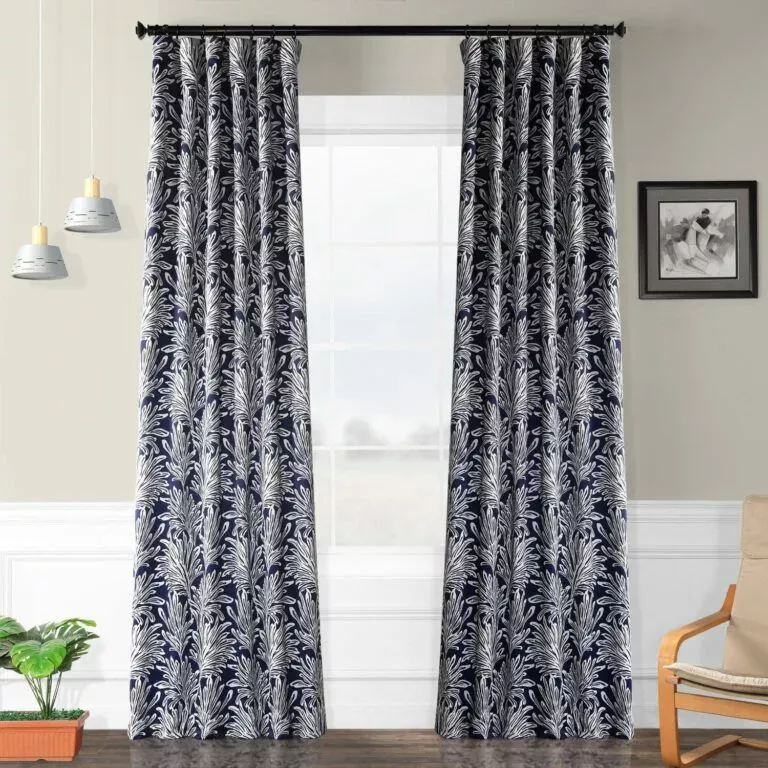 Flora Navy Floral Room Darkening Curtain