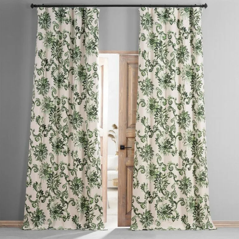 Indonesian Green Floral Printed Cotton Hotel Blackout Curtain